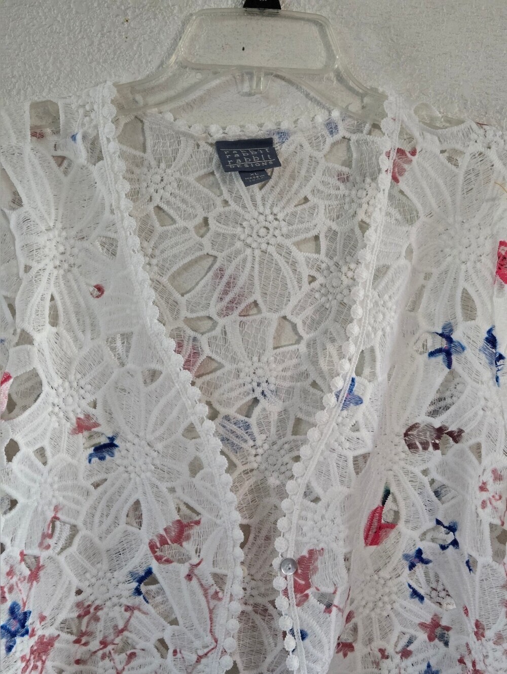 Rabbit Rabbit Rabbit White Lace Floral Crochet Open-Front Tunic - Picture 5 of 9